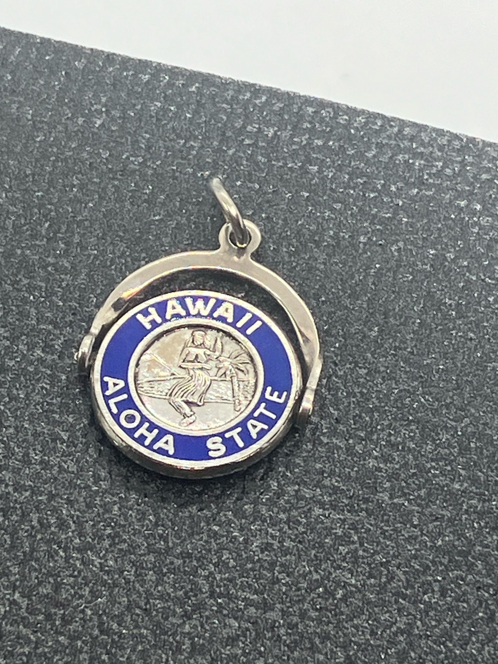 Vtg 925 Sterling Silver Blue Enamel Hawaii Aloha State Hula Dancer Spinner Charm